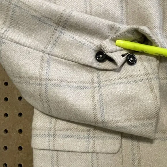 Oxxford Clothes Sport Coat Jacket Mens Size 40 R Beige Plaid USA Pure Cashmere